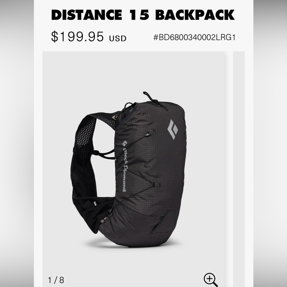 Black Diamond Distance 15 Backpack - NWOT